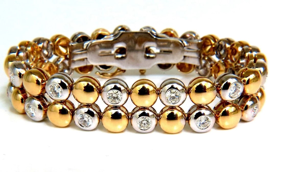 5.00CT 18KT DIAMONDS ROUNDS TWO TONED DOMED LINK BRACELET G/VS RARE *v - 2