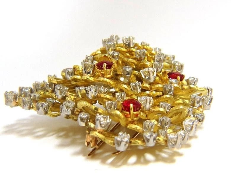 Erwin Pearl 8.00 Carat Natural Diamonds and Red Spinel Brooch 18Kt Ref 12332** - 7