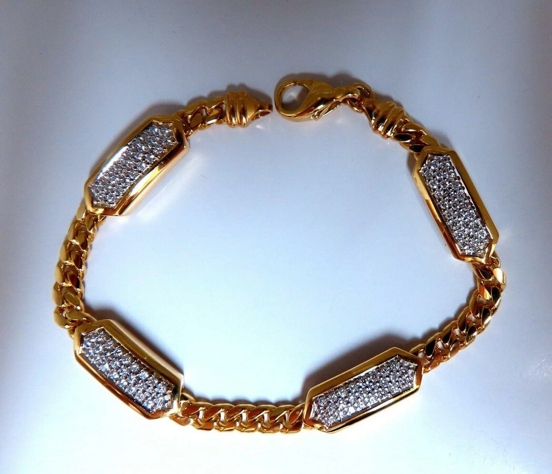 1.63ct Natural Round Diamonds Rectangular Curb Link Bracelet 18kt Drache *v - 4