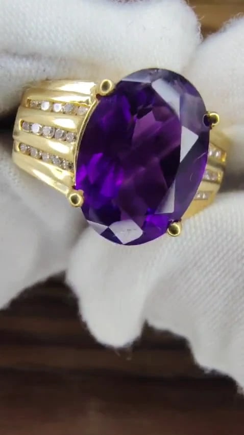 Natural Amethyst Diamonds Cathedral Ring 18kt gold Ref 12299 *v - 3