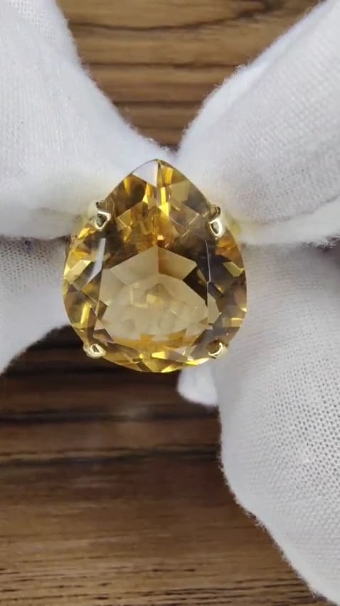20ct. Natural Pear Citrine Victorian Solitaire Style Ring 18kt Gold Ref 12298 *V - 3