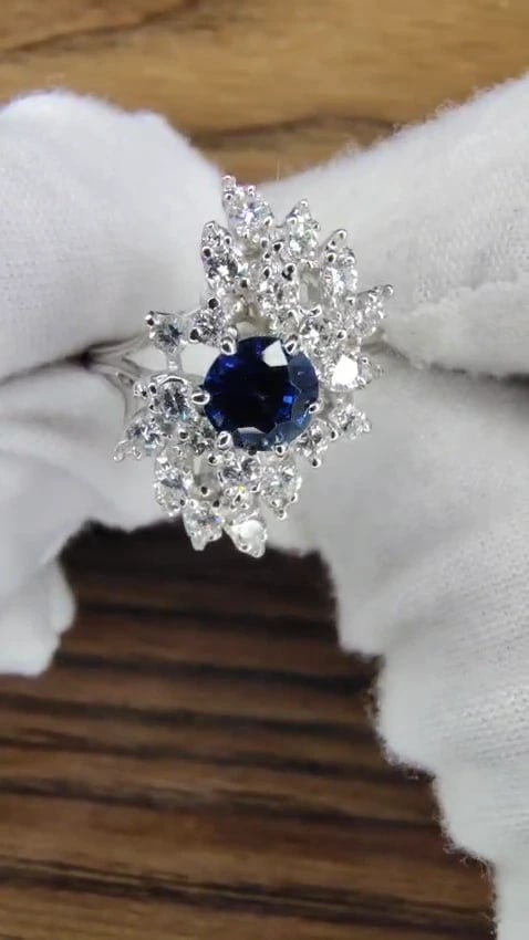 .94ct. Natural Blue Sapphire Diamonds Cluster Ring 14kt 84424 *v - 3