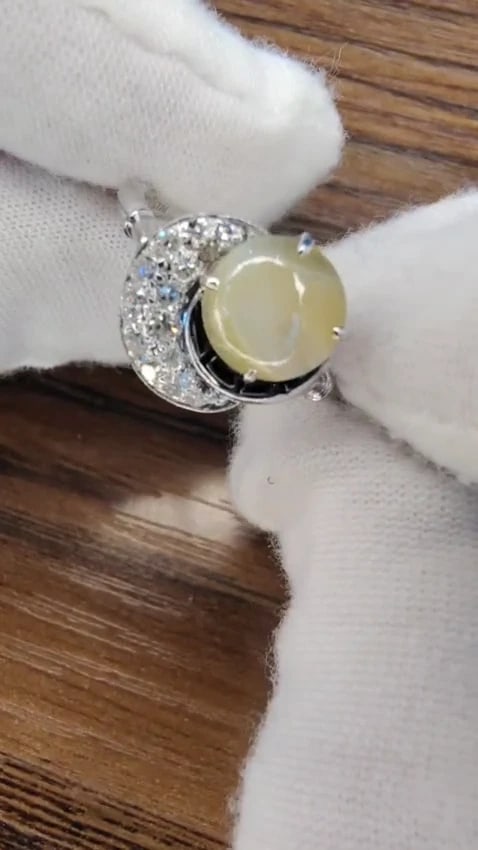 1.85ct natural cabochon chrysoberyl cats eye diamonds ring 14kt Vintage 10683 *v - 3