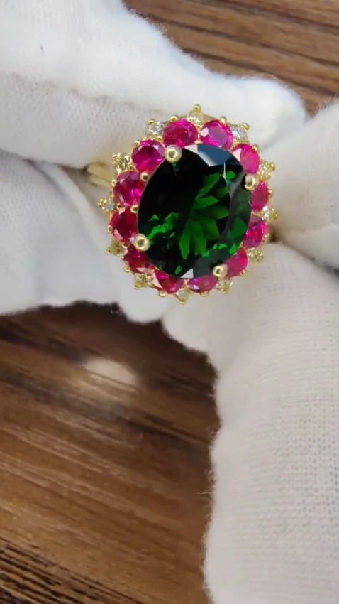 5.30ct Natural Deep Green Diopside Fancy Yellow diamonds Ruby Ring Halo 10612 *v - 3