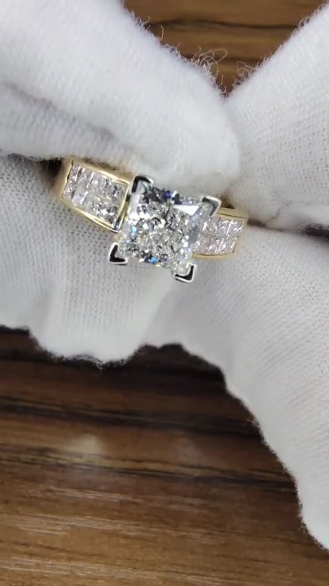 GIA 1.03ct Princess Cut Diamonds Ring and Channel Side Diamond Brilliant 42455*v - 3