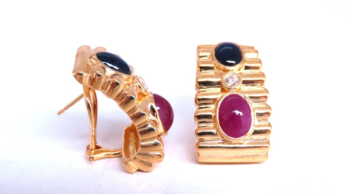 6ct Natural Sapphire Ruby Diamond Clip Earrings 18kt Gold 74525** - 3