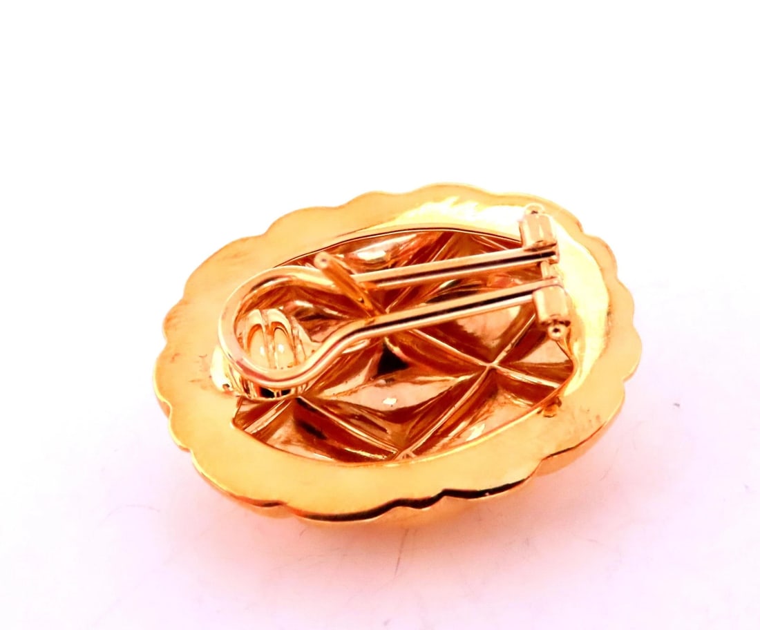 Basket Weave Cross Hatch Omega Clip Earrings Elongated Weave 18kt gold 12582** - 3