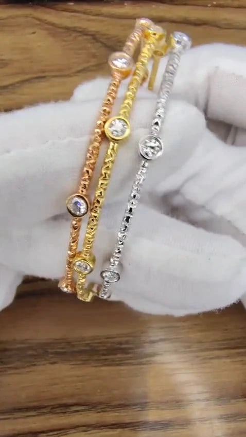 2.30ct (3) NATURAL DIAMONDS BANGLE BRACELETS 3D HAMMER FINISH DECO 14KT *v - 3