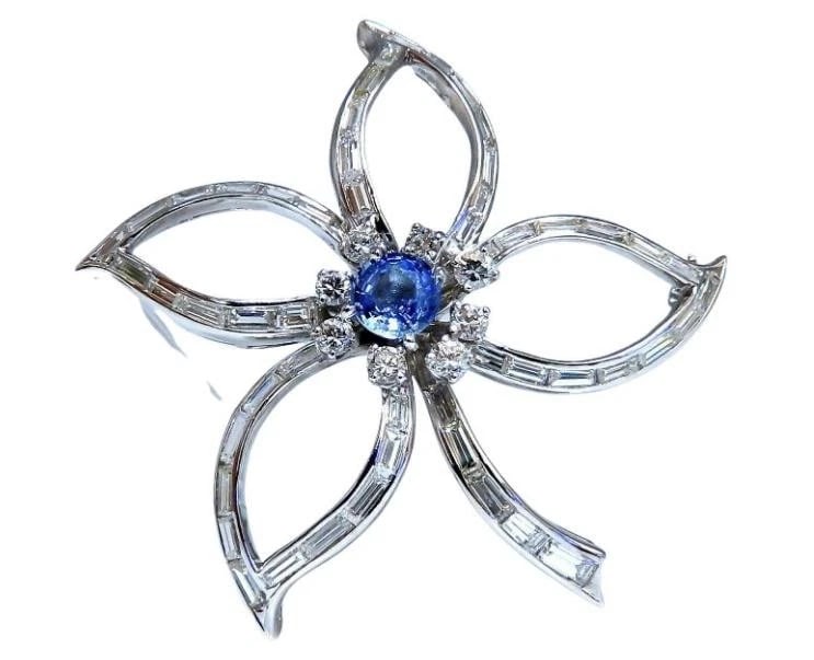 2.41ct Natural Sapphire Diamonds Platinum Brooch Platinum Baguette Ref 12326** - 2