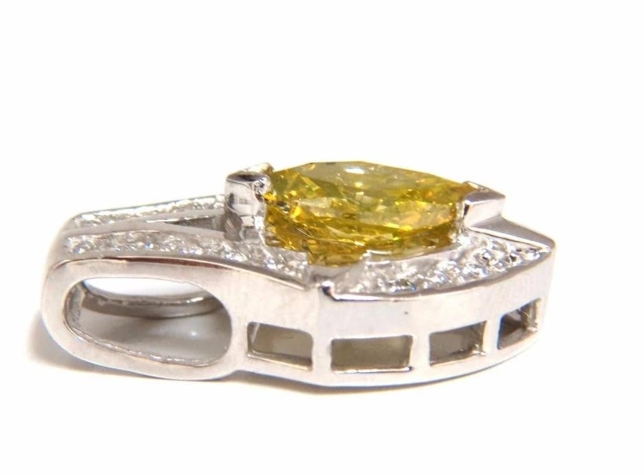 1.50 Carat Enhanced Fancy Yellow Diamond Marquise Shield Pendant 14kt 44112** - 3