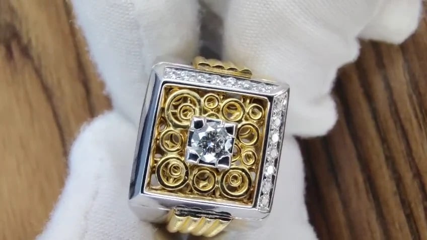 18kt mens .60ct diamond ring coil wrap 3d tourbillon still life deco 10002 *v - 3