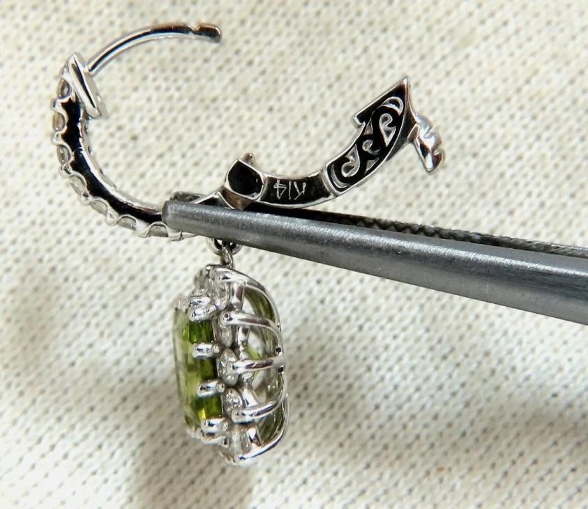 3.68ct Natural Peridot 1.36ct Diamond Dangle Earrings 14 Karat** - 5