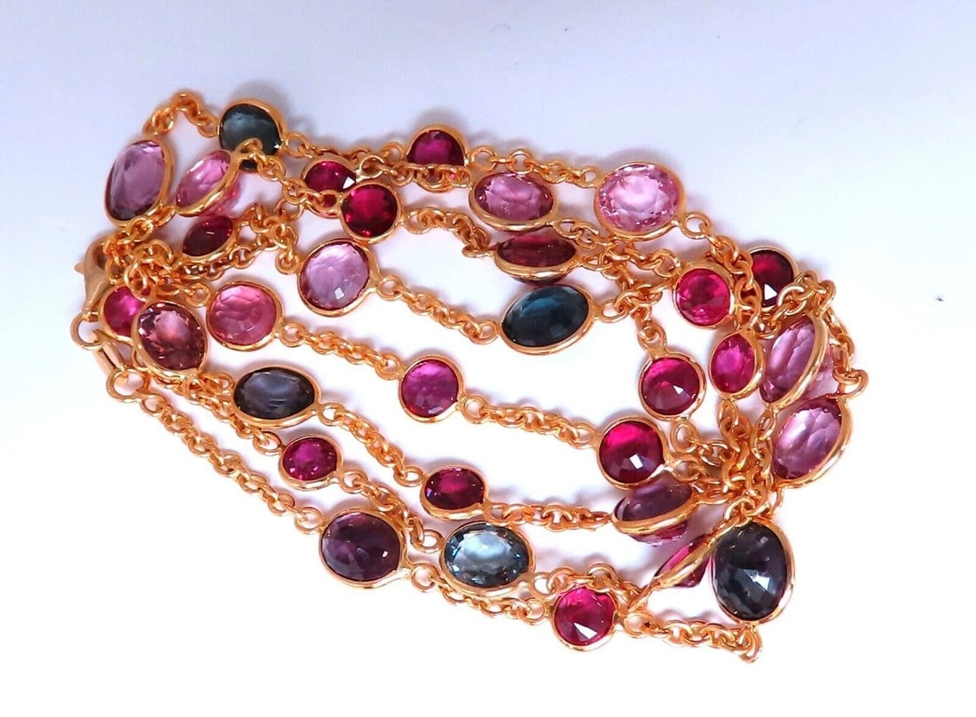 18ct Natural Ruby Sapphire Yard Necklace 14kt Gold ** - 4