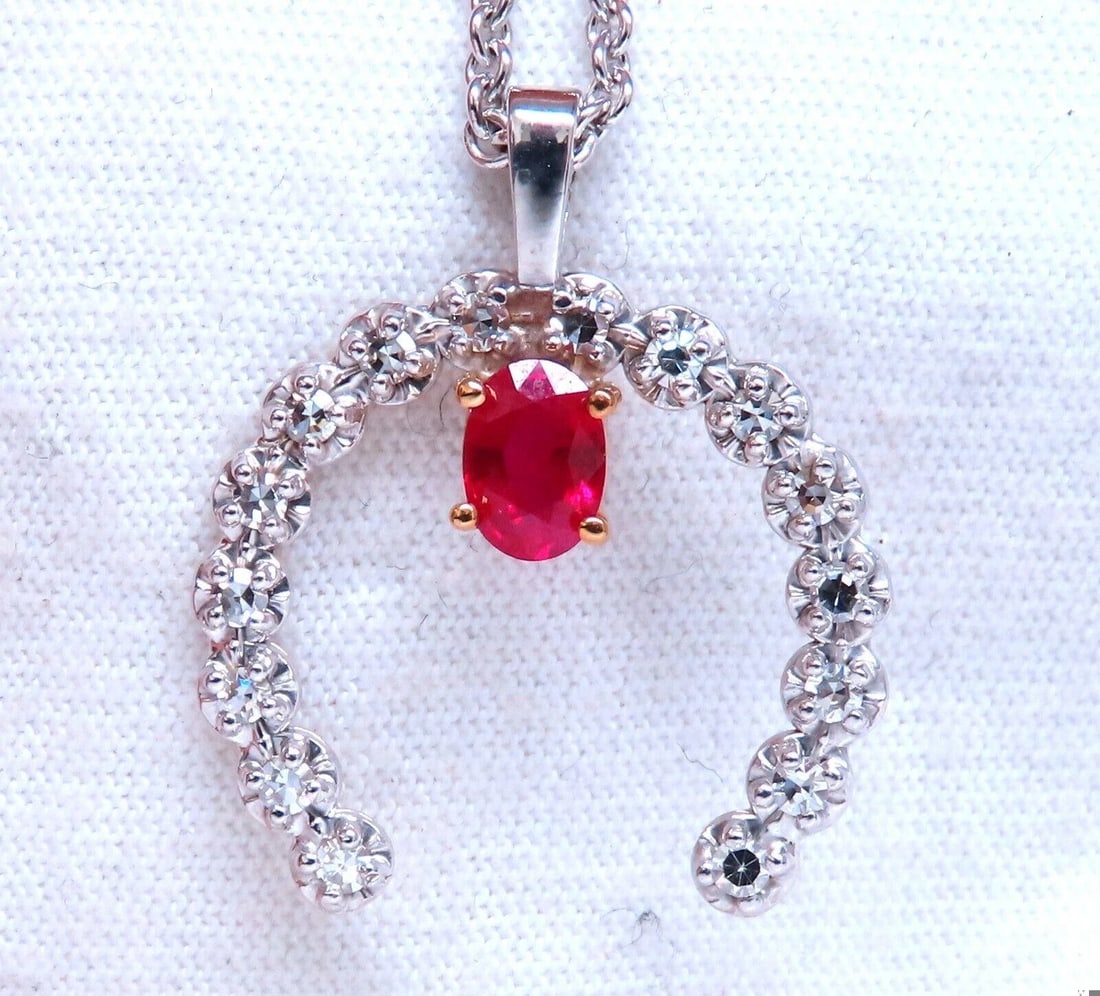 Horseshoe Natural Ruby Diamond Necklace 14kt gold **: Title: Horseshoe Natural Ruby Diamond Necklace 14kt gold ** Description: Horseshoe Natural Ruby Diamond Necklace 14kt gold $1,200.00 PRODUCT DESCRIPTION Horseshoe pendant .50ct. Natural Ruby VS clean
