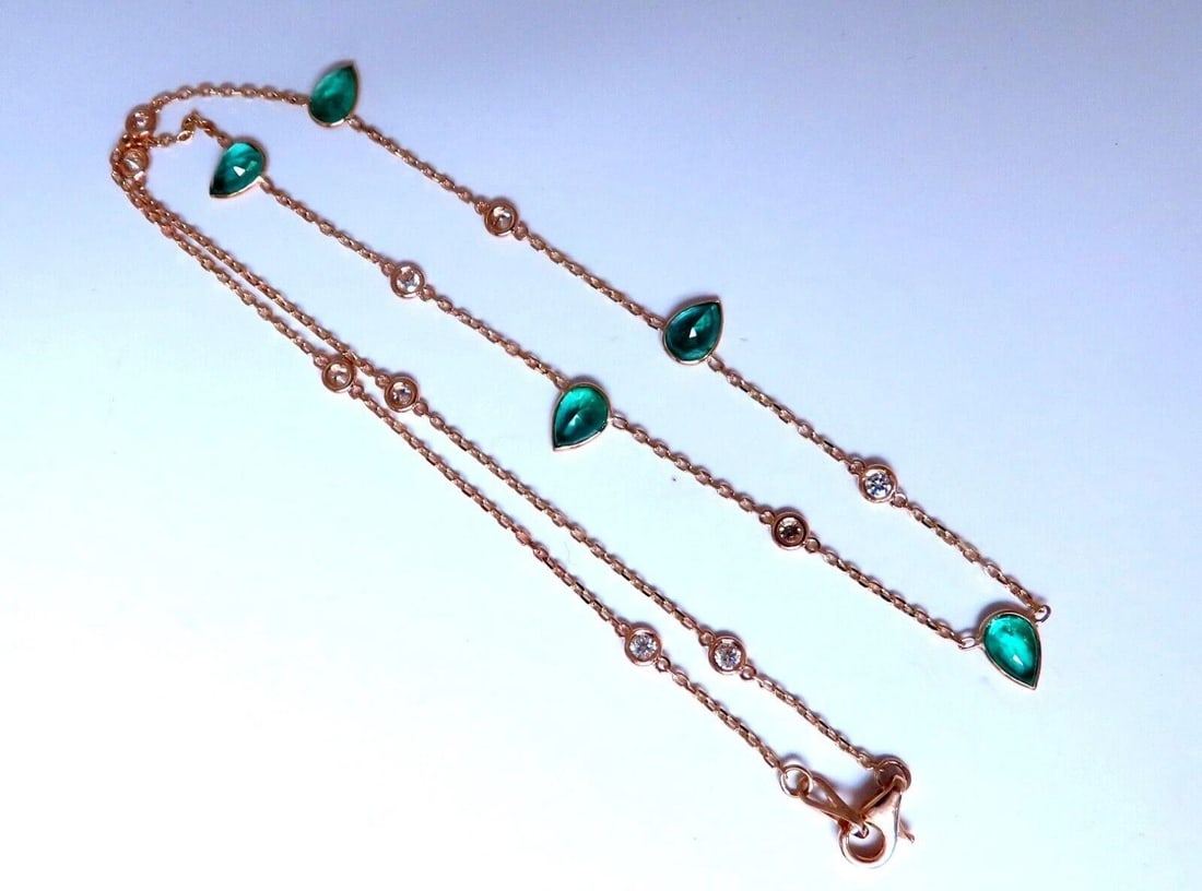 2.70ct. Natural Pear Emeralds Diamonds Yard Necklace 14kt ** - 2