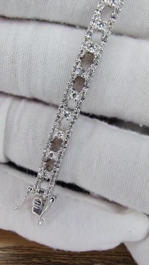 Tennis Bracelet 1.75ct Natural Round Diamonds 14kt Gold Three Row *v - 3