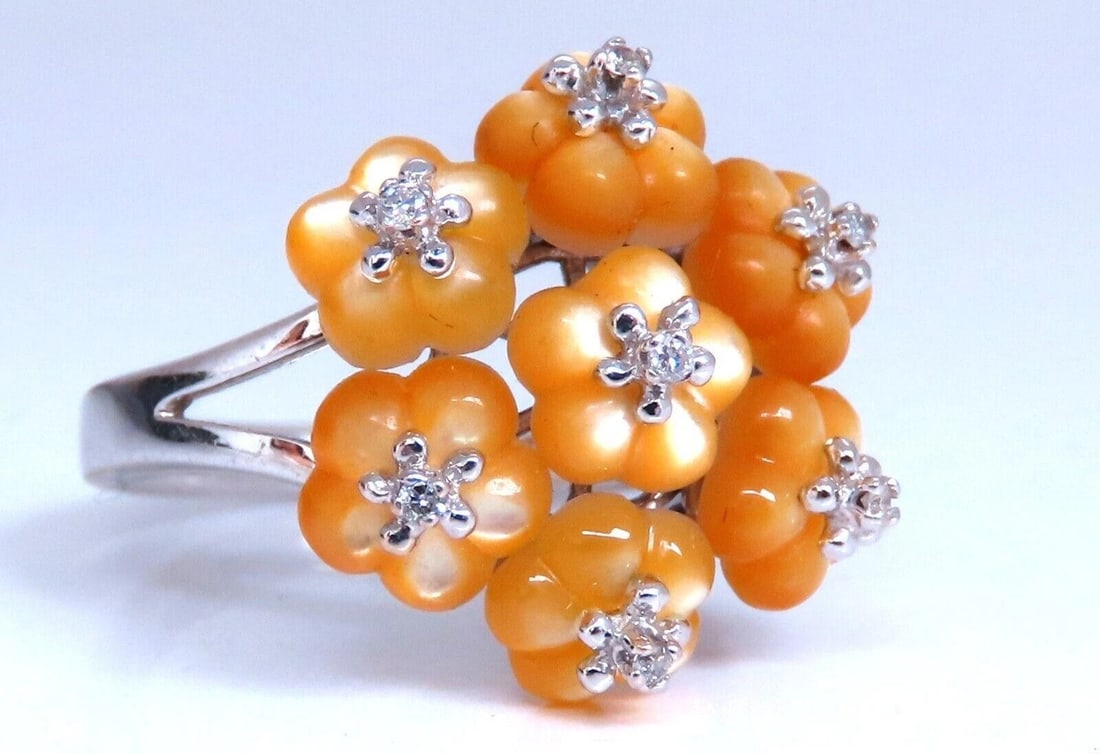 Daisy Cluster Mother of Pearl Ring .10ct Natural Diamonds 18k gold** (1 of 7)