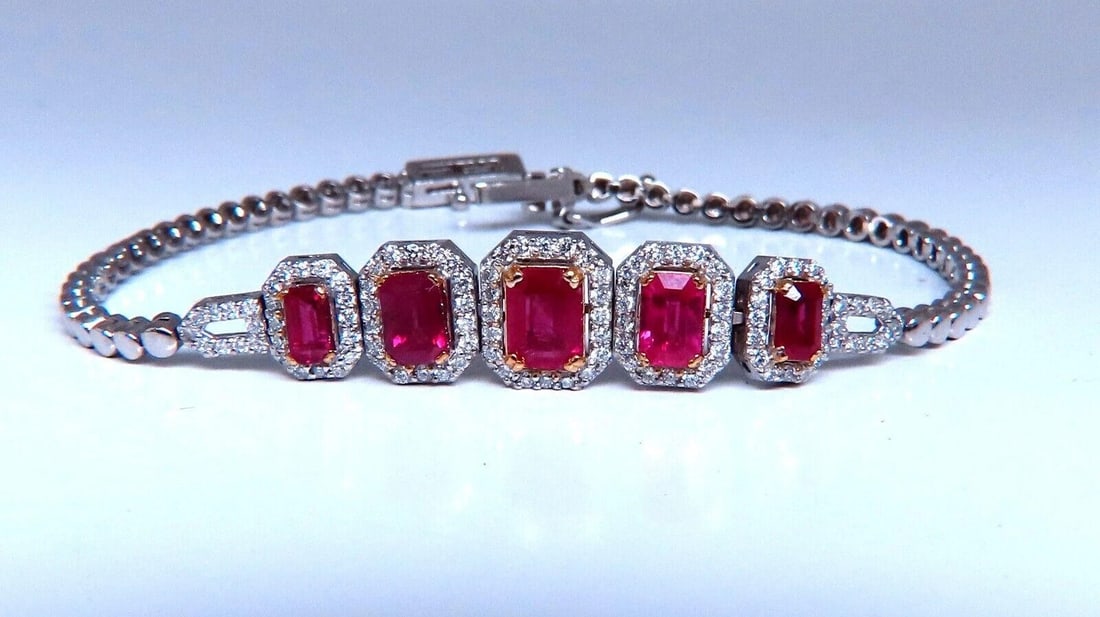 3.33ct natural ruby diamonds bracelet 14kt Gold Five Stage *v - 2