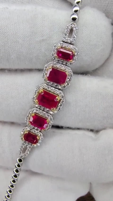 3.33ct natural ruby diamonds bracelet 14kt Gold Five Stage *v - 3