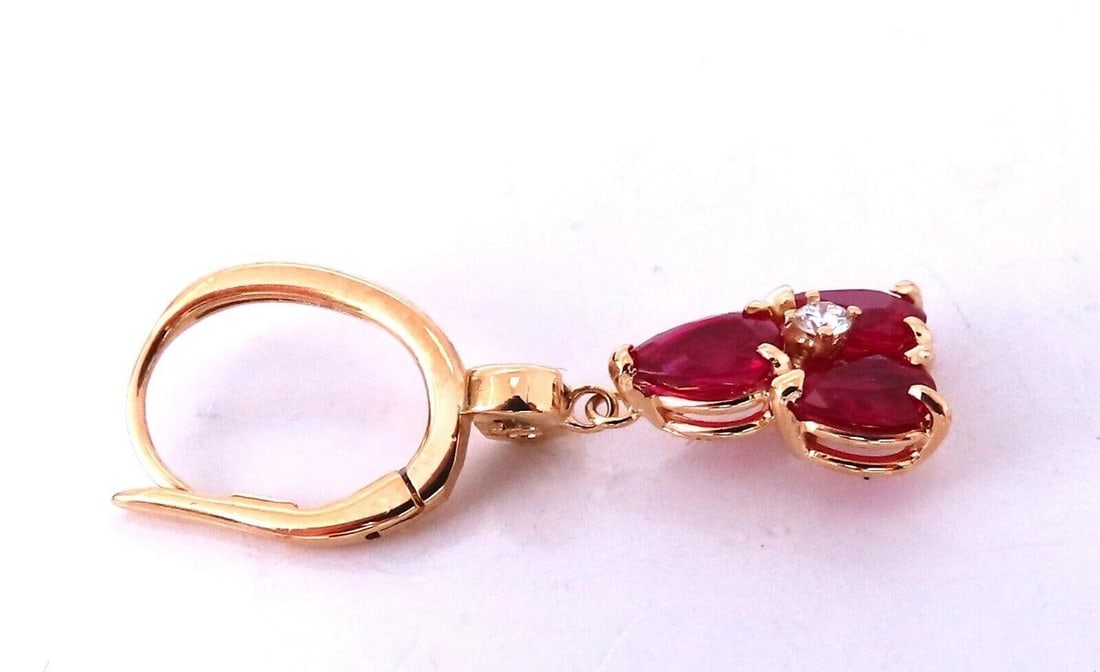 3ct Natural Ruby Diamonds Cluster Earrings 14kt Gold** - 5