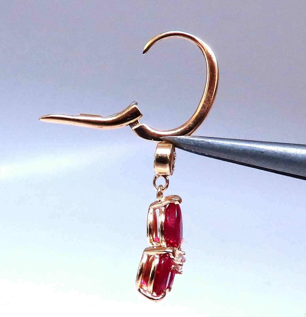 3ct Natural Ruby Diamonds Cluster Earrings 14kt Gold** - 7