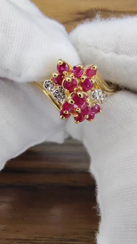 .50ct Natural Ruby Diamond Cluster Cocktail Ring 14kt Gold 67121 *v - 3