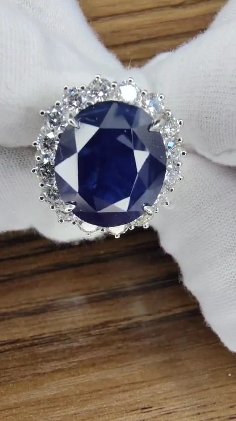 GIA Certified 15.49ct Natural Sapphire Diamonds Cluster Ring 18kt 51141 *v - 3