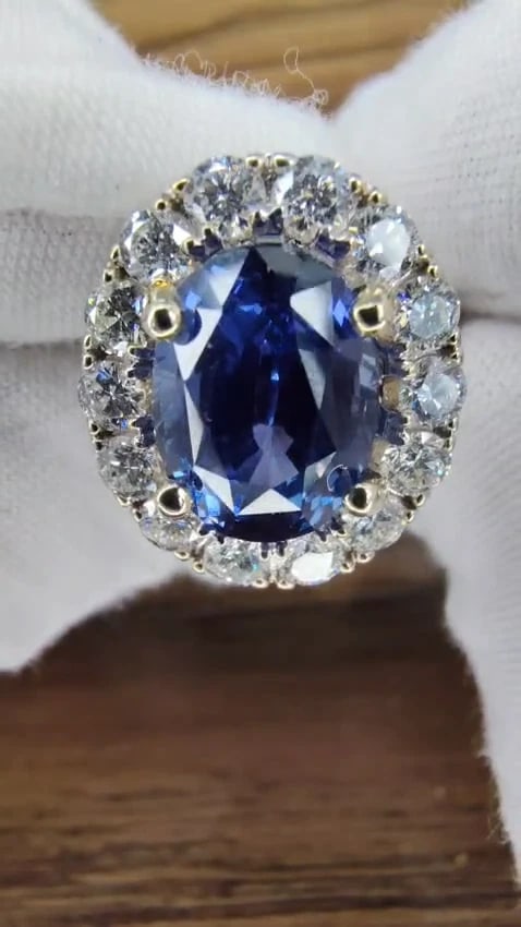 GIA Certified 5.75ct Natural No Heat Sapphire Diamonds Cluster Ring 18Kt 74554*v - 3