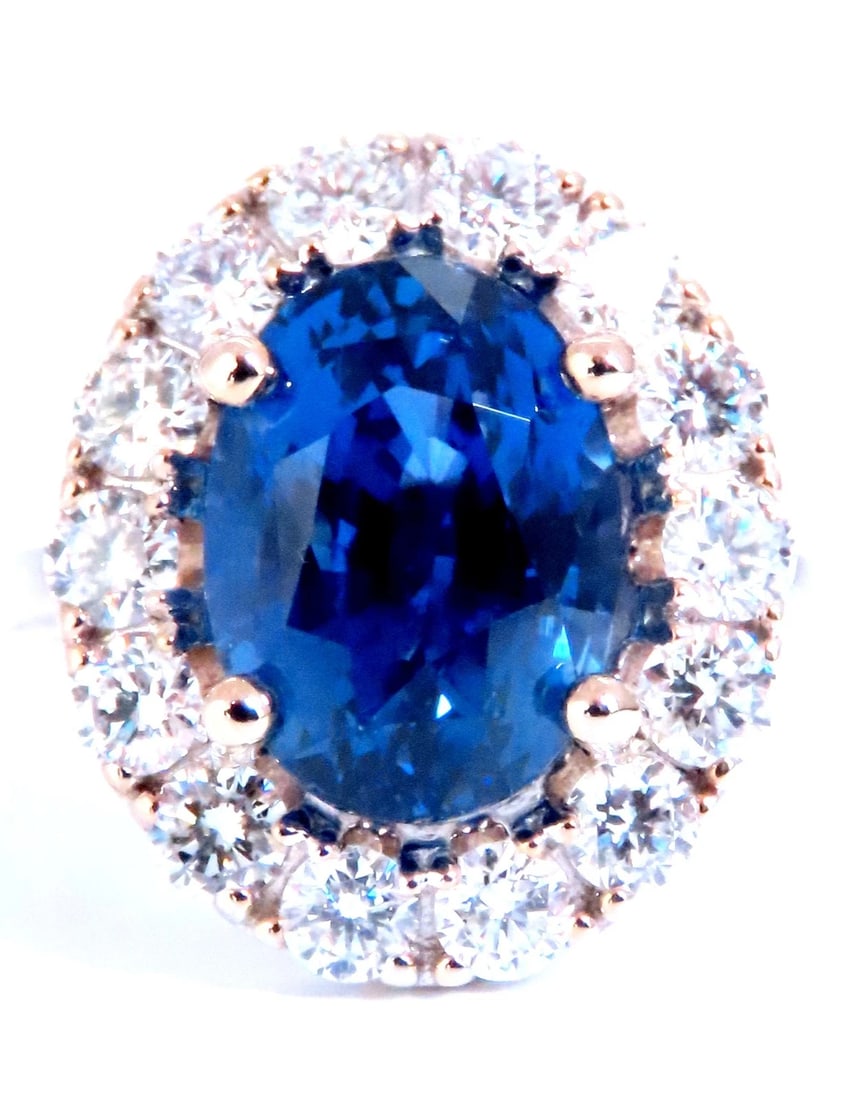 GIA Certified 5.75ct Natural No Heat Sapphire Diamonds Cluster Ring 18Kt 74554*v - 4