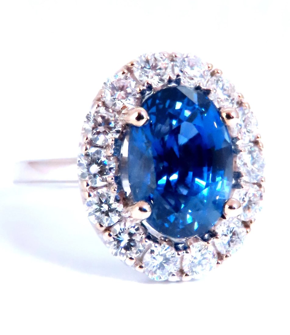 GIA Certified 5.75ct Natural No Heat Sapphire Diamonds Cluster Ring 18Kt 74554*v - 5