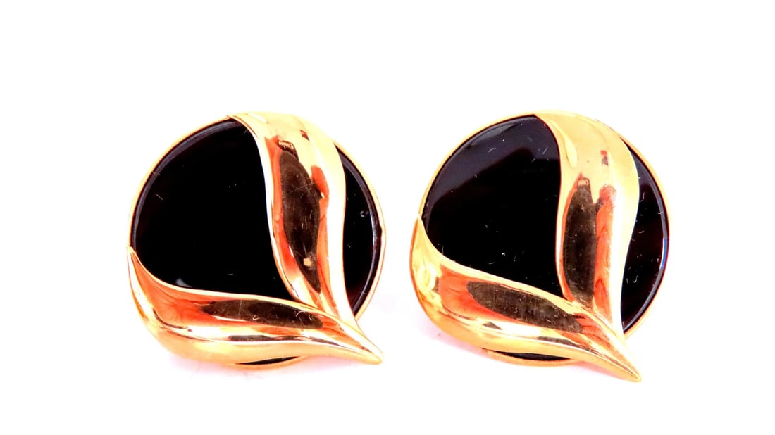 Flaming Black Onyx Retro Mod Earrings 14kt 25475** (1 of 5)
