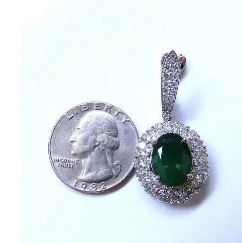 8.35ct Natural Oval Emeralds Diamond Dangle Earrings 18kt Halo Cluster 12643** - 3