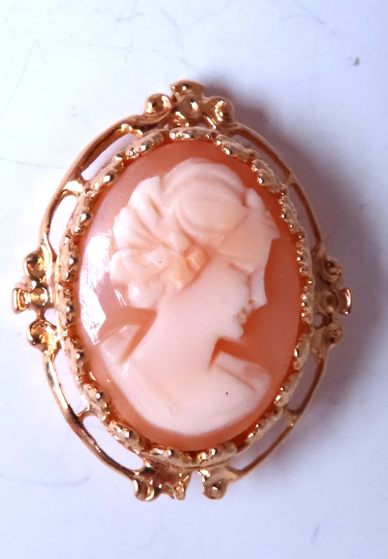 Madonna Cameo Victorian Medieval Pendant Brooch 14kt 12562** - 4