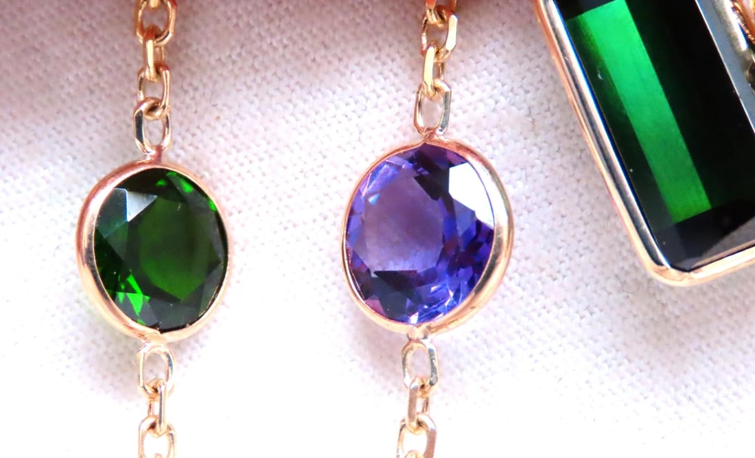 56ct Natural Tourmaline Amethyst Peridot Station Yard Necklace 14kt 12521** - 5
