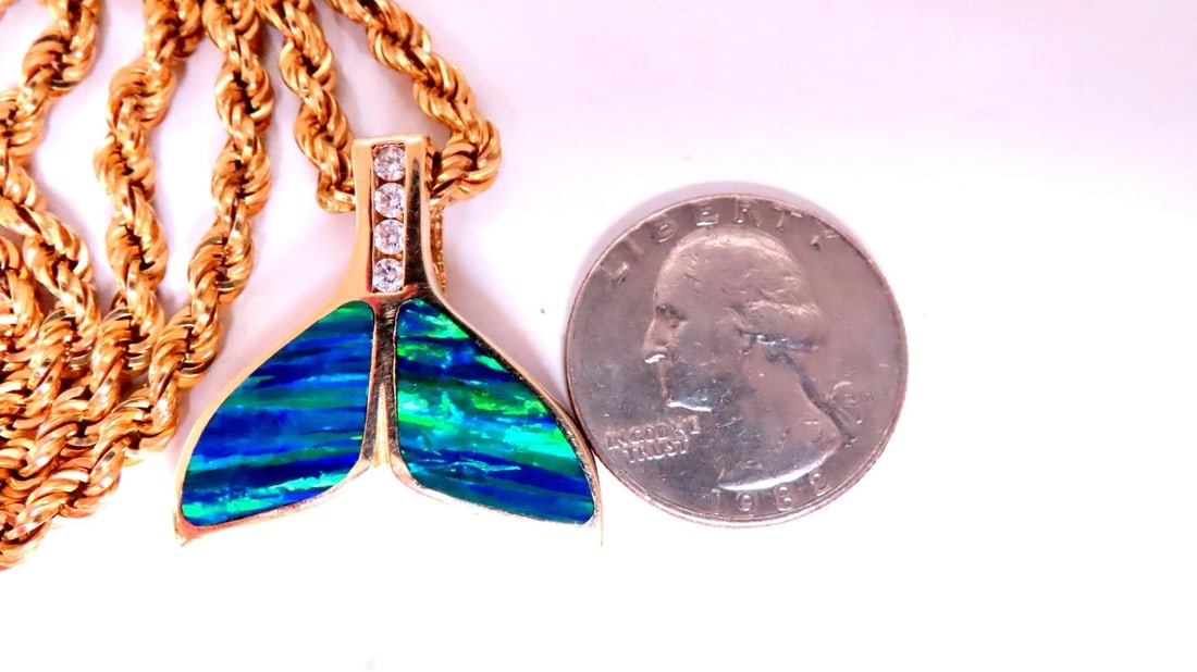 Opal Large Whale Tale Rope Chain Necklace 14kt Gold 12513** - 3