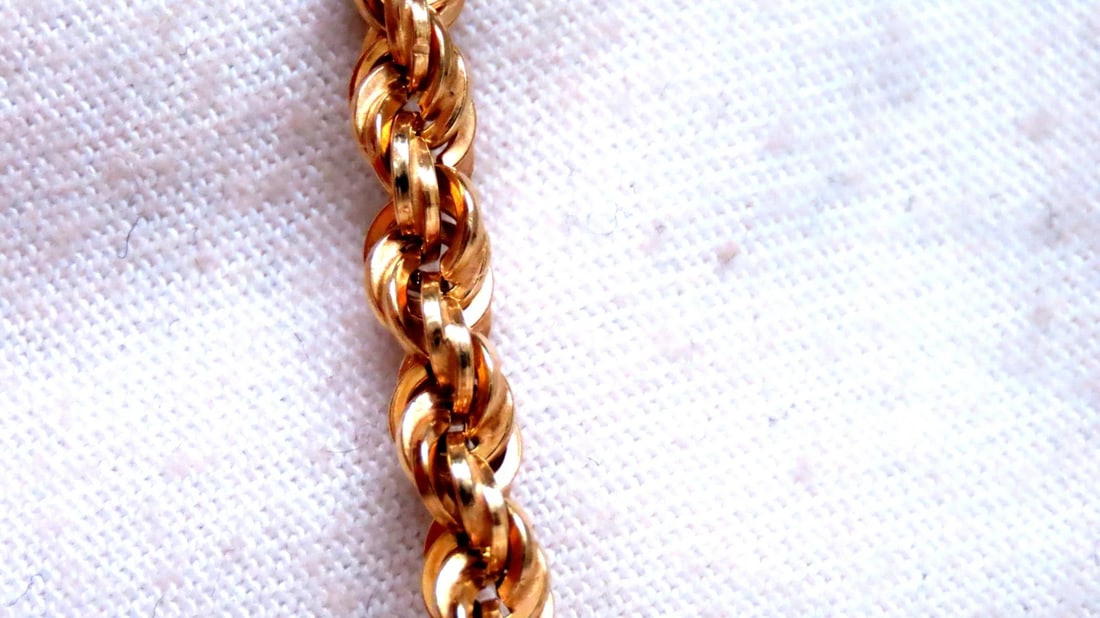 Opal Large Whale Tale Rope Chain Necklace 14kt Gold 12513** - 6