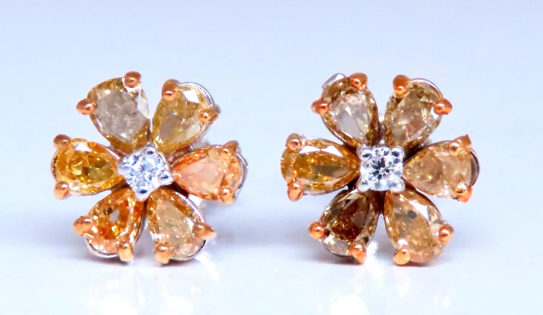 1.88ct Natural Fancy Yellow-Brown Diamond Earrings 14kt 12498** - 4