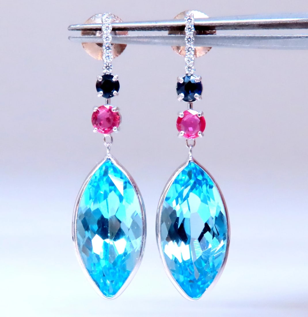 40ct Natural Blue Topaz Dangle Earrings 14kt 12502** - 2