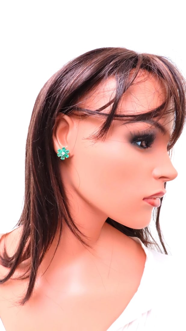 Natural Emerald Diamonds Cluster Earrings Ring Suite 18kt 12503** - 7