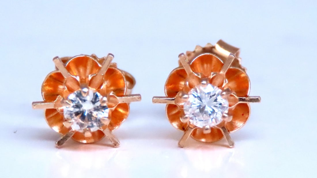 .48ct Natural Round Diamond Vintage Tulip Studs 14kt 12485** - 4