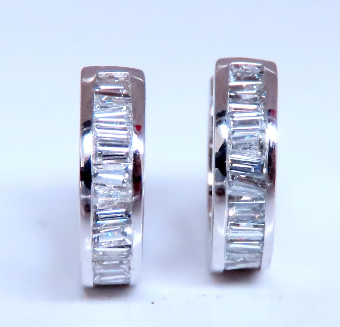 1.25ct Natural Baguette Hoop Earrings Channel 14kt 12487** - 3