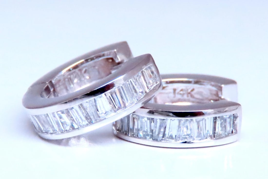 1.25ct Natural Baguette Hoop Earrings Channel 14kt 12487** - 4