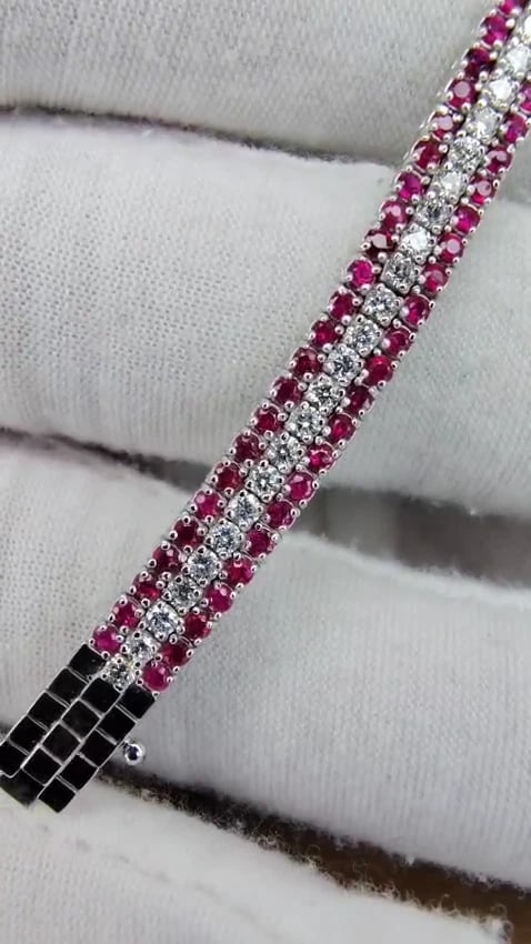 Three row natural ruby diamonds bracelet 14kt gold 12470 *v - 3