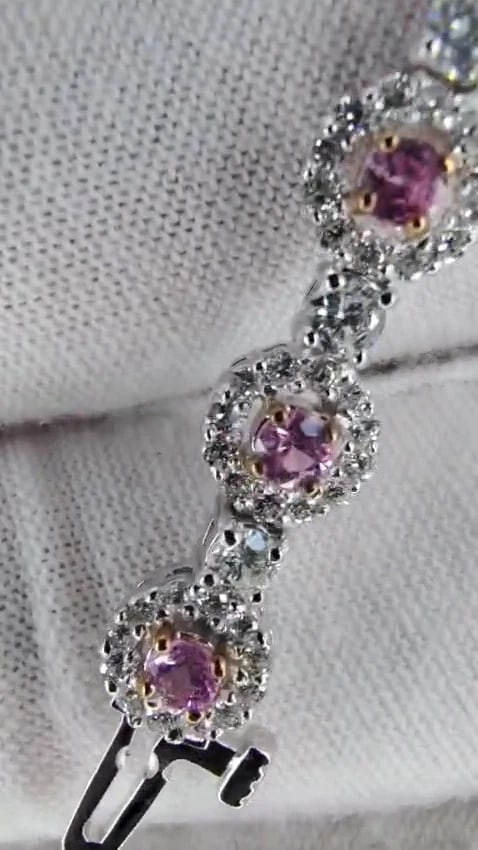 Natural Pink Sapphires Diamonds Tennis Bracelet 14kt 12468 *v - 3