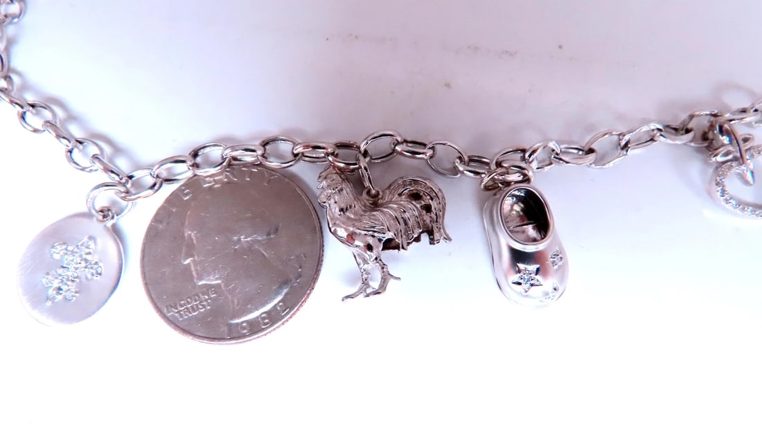 Assorted Charms Diamonds Bracelet Rooster 14kt Gold 12445 *v - 6