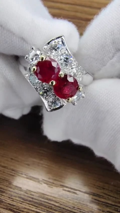 1.10ct Natural Ruby Diamonds Crossover Deco Ring 14kt Gold 12439 *v - 3