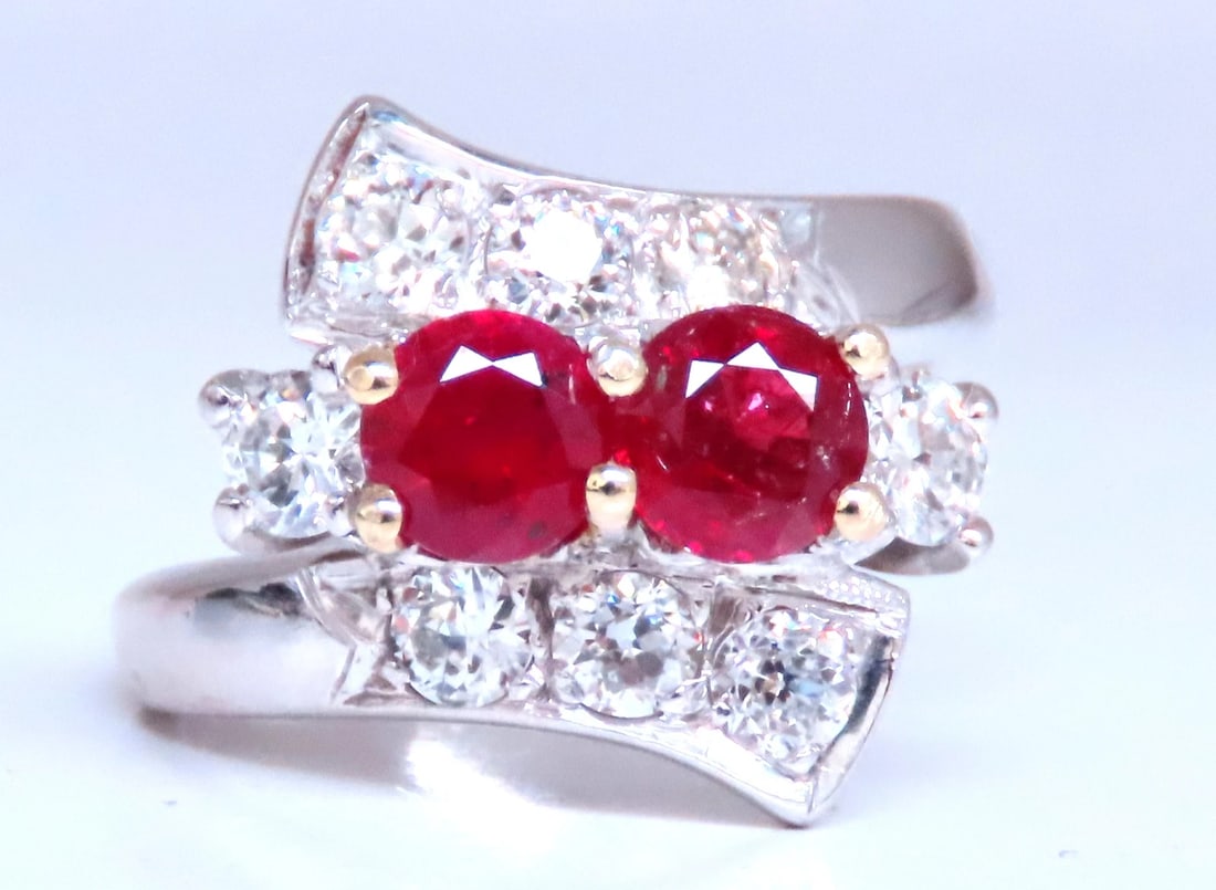 1.10ct Natural Ruby Diamonds Crossover Deco Ring 14kt Gold 12439 *v - 4