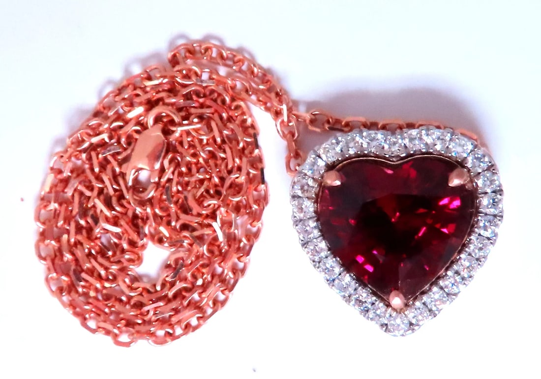 GIA Certified 8.72ct Natural Heart Garnet Halo Necklace 14kt Rhodolite 12400** - 2