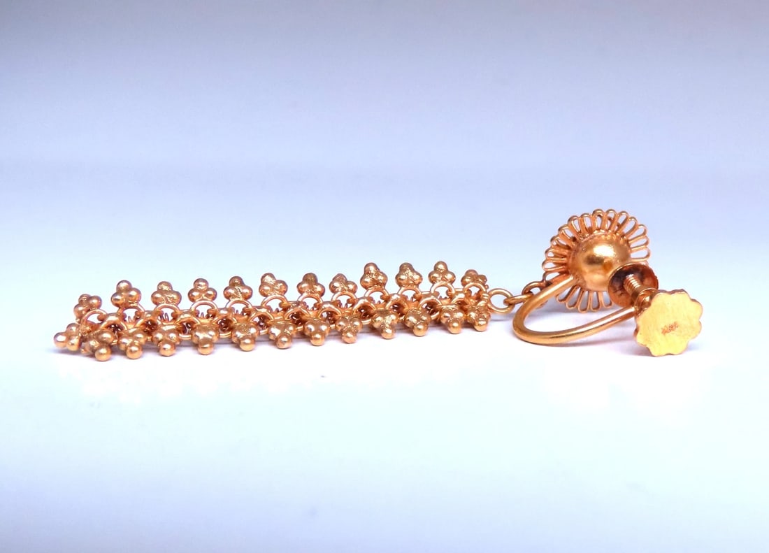 Classic Byzantine Turn Screw Non Pierce Dangle Earrings 18Kt Gold Ref 12375** - 3