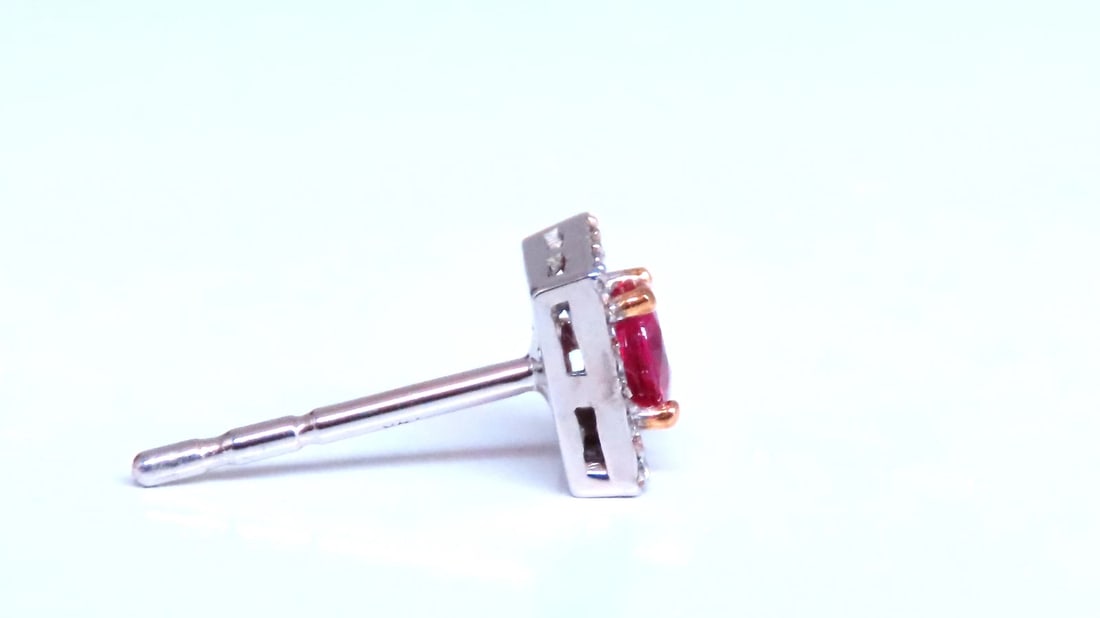 Petite Natural Ruby Diamond Cluster Stud Earrings 14kt Gold 12379** - 3